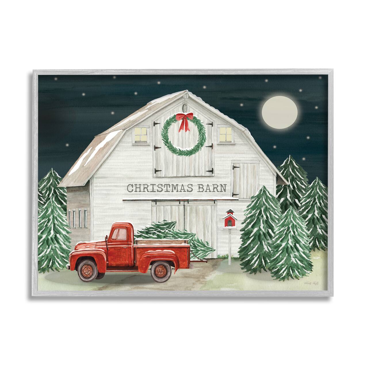 Stupell Industries Nighttime Christmas Barn Farm Framed Giclee Art